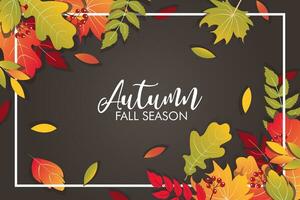 Autumn background with falling leaves frame vector