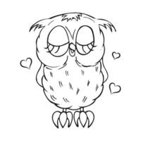 Cute owl character, owl chick. Outline drawing, sketch for coloring. Vector