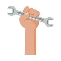 Working hand with working tool hammer, wrench. Labor Day. Icon, illustration, vector