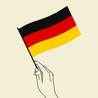 Woman hand holding Germany flag in her hand with line art style. Germany Flag. Vector illustration