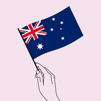 Woman hand holding Australia flag in her hand with line art style. Australia Flag. Vector Illustration