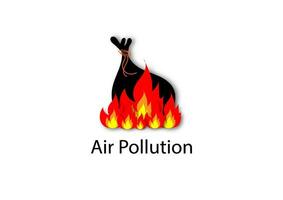 Air environment pollution concept. Hot fire or flame with black bag of garbage , dirty particle, smog, and dust on white background. vector