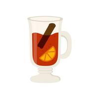 Hot mulled wine with cinnamon and orange. Cozy vector illustration of hot wine