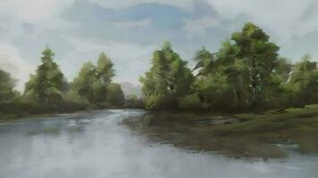 A Scenic Landscape of River, Trees, and clouds in the Forest video