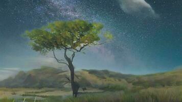 en enslig skönhet, en grön träd stående ensam under en klar himmel video