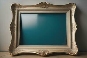 Glass picture frame on a solid color background. ai generative photo