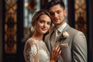 ai generativo foto retrato de un Pareja en Boda día