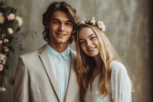 ai generativo foto retrato de un Pareja en Boda día