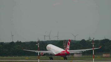 DUSSELDORF, GERMANY JULY 22, 2017 - Airberlin Airbus 330 D ABXB accelerate and rotate. Dusseldorf airport, Germany video