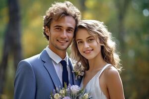 ai generativo foto retrato de un Pareja en Boda día