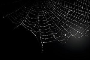 araña web con oscuro fondo, blanco telaraña, ai generado foto