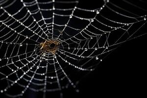 spider web with dark background, cobweb with water drops, photo