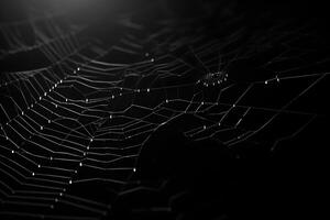 spider web dark background, cobweb with water drops, ai generated photo