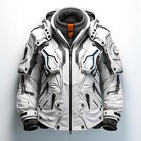 Modern Fashion Model in Futuristic Jacket Suit, AI Generative photo