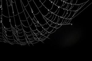 spiderweb with black background, white cobweb, photo