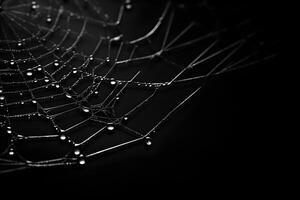 spiderweb overlay black background, macro cobweb element, ai generated photo