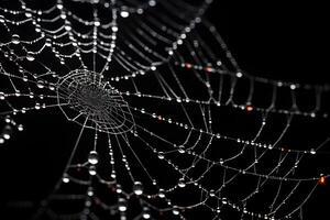 spiderweb with black background, white spiderweb, ai generated photo