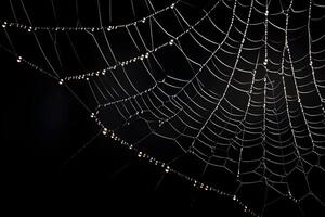 spiderweb isolated on black background, dewy spider web, ai generated photo