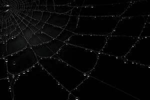 spiderweb dark background, cobweb with water drops, ai generated photo