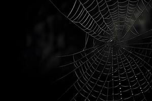 telaraña con oscuro fondo, blanco araña web, ai generado foto