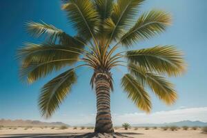 palma árbol en el playa. verano vacaciones concepto. ai generativo foto