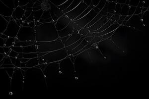 spiderweb isolated on black background, decorative dewy spider web, photo