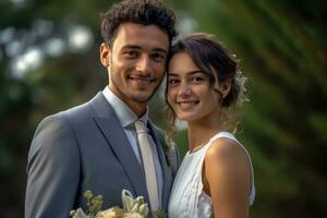 ai generativo foto retrato de un Pareja en Boda día