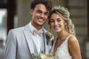 ai generativo foto retrato de un Pareja en Boda día