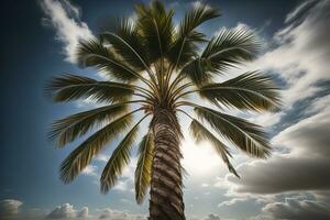 palma árbol en el playa. verano vacaciones concepto. ai generativo foto