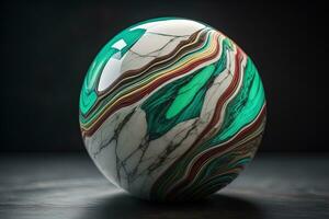 Colorful marble ball on a solid colour background. Close-up. ai generative photo