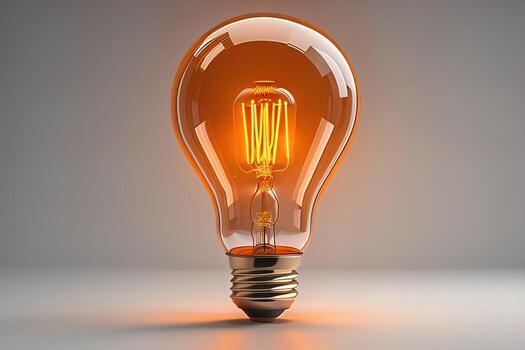 Glowing glass light bulb on dark background. ai generative photo