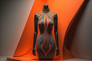 Women's dress on a mannequin in a fashion store. ai generative photo