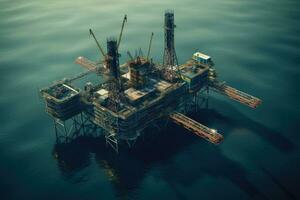 Oil platform in the sea. Oil and gas industry. 3d rendering, Aerial view of oil and gas platform in the sea. Oil and gas industry, AI Generated photo