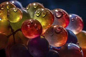 Extreme close up view of ripe dark grape with water drops.AI generated photo