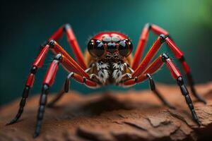 jumping spider closeup on solid color background, copyspace. ai generative photo