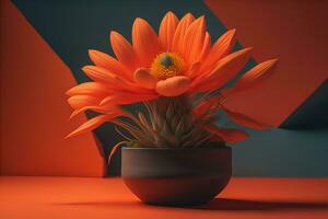 Flowers in a pot on a solid color background. ai generative photo