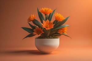 Flowers in a pot on a solid color background. ai generative photo