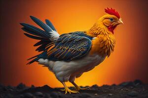 Colorful chicken on a solid color background, studio photo. ai generative photo