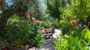 schön Aufnahmen von modern Zuhause Garten und Rasen beim porto Landschaft von Portugal. das Aufnahmen war gefangen mit Drohnen Kamera auf Juli 10., 2023 video