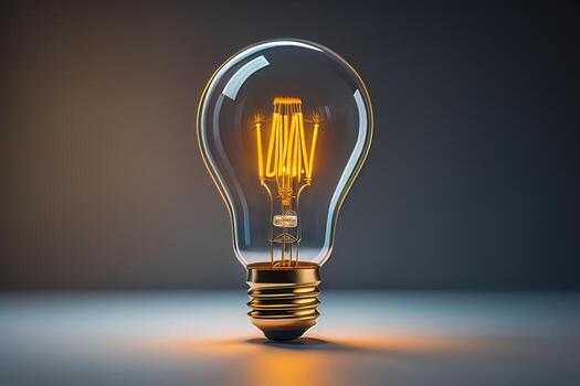 Glowing glass light bulb on dark background. ai generative photo