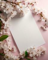 blank paper for congratulations with sakura flower, AI Generated photo