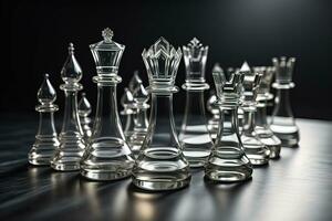 glass chess pieces on a dark background, the concept of business strategy. ai generative photo