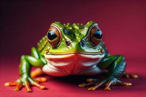 European tree frog, Hyla arborea isolated on solid colour background. ai generative photo