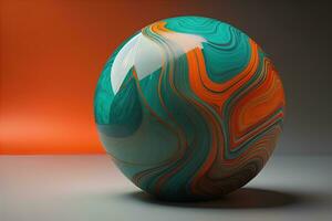 Colorful marble ball on a solid colour background. Close-up. ai generative photo