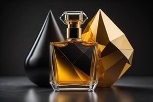 Perfume bottle on a black background. generative ai photo