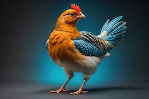 Colorful chicken on a solid color background, studio photo. ai generative photo