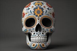 Mexican sugar skull on a gray background. generative ai photo