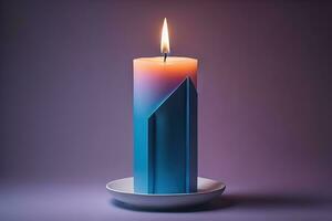 Creative burning candle on a wooden background. ai generative photo