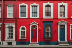 Colorful windows of a typical house in the city, ai generative photo