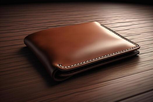 A leather wallet on a wooden background. ai generative photo